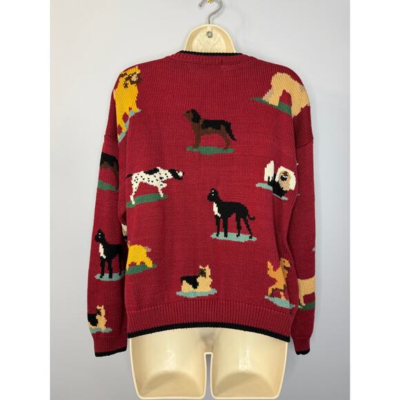 VTG Christine Foley Dogs Knit Cardigan Sweater Women's S (1) Red 90s Dog Pets - Picture 6 of 13